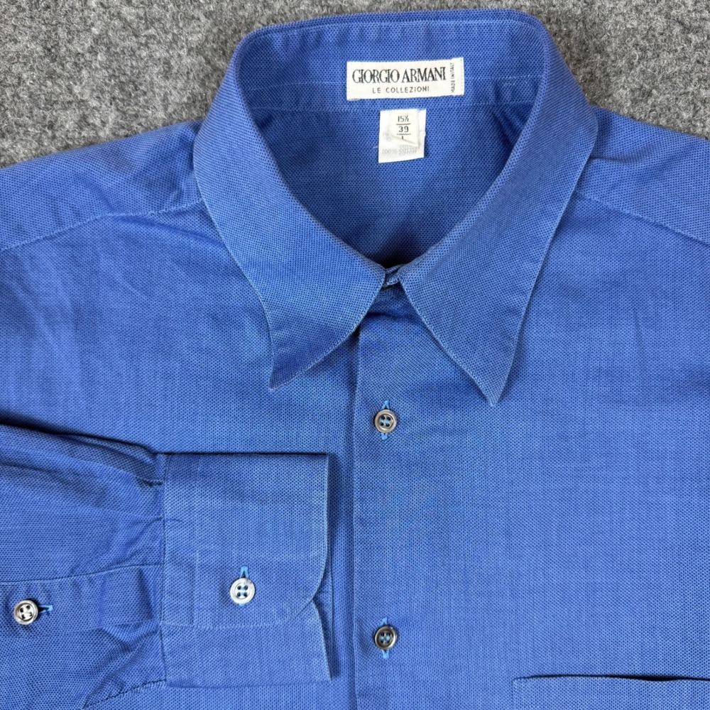 Giorgio Armani Le Collezioni Mens Blue Cotton Button Down Shirt Italy 15.5 39 L